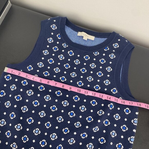 Loft Women's Geometric Floral Jacquard Sweater Vest Size M Navy Blue - Picture 6 of 8